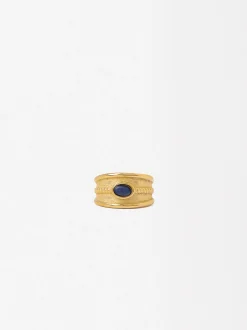 Parfois Aço inoxidável*Anel Dourado Com Pedra - Aço Inoxidável | Azul Marinho