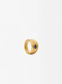 Parfois Aço inoxidável*Anel Dourado Com Pedra - Aço Inoxidável | Azul Marinho