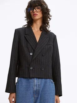 Parfois Blazers e Casacos*Blazer Às Riscas Cropped | Preto
