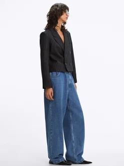 Parfois Blazers e Casacos*Blazer Às Riscas Cropped | Preto