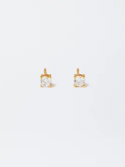 Parfois Básicos*Brincos Curtos De Prata 925 Com Zirconias | Dourado