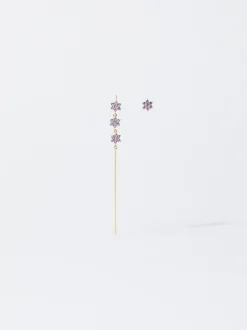 Parfois Prata 925*Brincos De Prata 925 Assimétricos Com Zircónias | Multicor