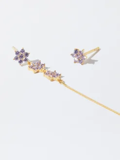 Parfois Prata 925*Brincos De Prata 925 Assimétricos Com Zircónias | Multicor