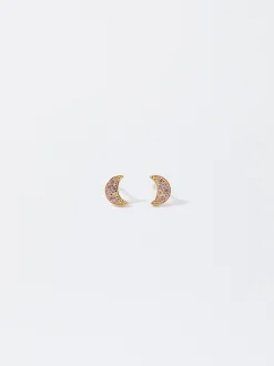 Parfois Prata 925*Brincos De Prata 925 Luas E Zircónias | Roxo
