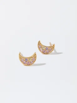 Parfois Prata 925*Brincos De Prata 925 Luas E Zircónias | Roxo