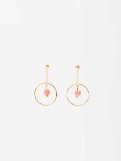 Parfois Brincos*Brincos Dourados Com Detalhe Monocromático | Rosa