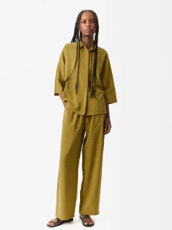 Parfois Básicos|Calças*Calças Fluidas Ajustáveis Com Cordão Verde | Amarelo