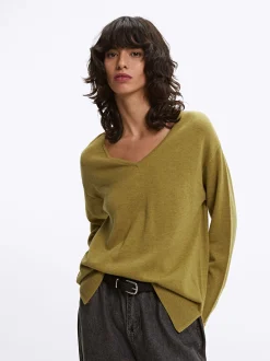 Parfois Básicos|Malha*Camisola De Malha Decote Em Bico Fúcsia | Verde