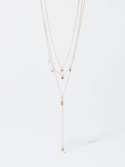 Parfois Bijuteria Delicada*Colar Dourado Com Cristais | Multicor