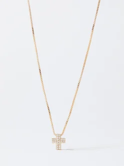 Parfois Bijuteria Delicada*Colar Prateado Com Cruz E Zircónias | Dourado