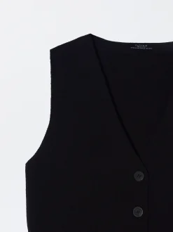 Parfois Básicos|Malha*Colete De Malha Com Decote Em Bico | Preto