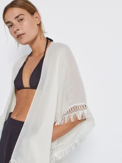 Parfois Ponchos e Quimonos*Kaftan Com Franjas | Cru