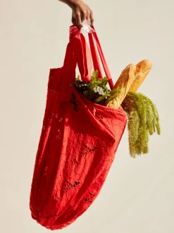 Parfois Malas de Ombro*Mala Bucket Bordada Cru | Vermelho
