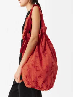 Parfois Malas de Ombro*Mala Bucket Bordada Cru | Vermelho