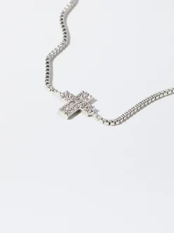 Parfois Pulseiras|Bijuteria Delicada*Pulseira Prateada Com Zircónias E Cruz | Prateado