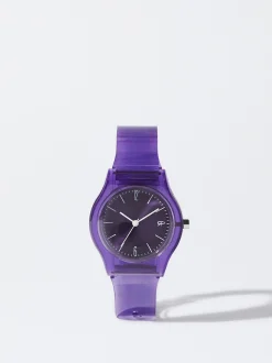 Parfois Relógios Prateados*Relógio Bracelete De Silicone Preto | Roxo