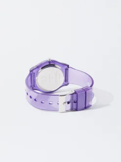 Parfois Relógios Prateados*Relógio Bracelete De Silicone Preto | Roxo