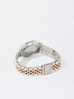 Parfois Relógios Dourado Rosa*Relógio Com Bracelete De Aço Bicolor | Azul Marinho