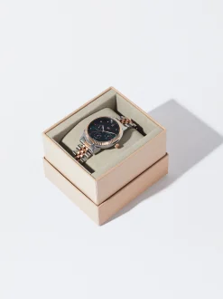 Parfois Relógios Dourado Rosa*Relógio Com Bracelete De Aço Bicolor | Azul Marinho