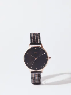 Parfois Relógios Dourado Rosa*Relógio De Aço Bracelete De Malha Metálica | Preto