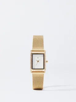 Parfois Relógios Dourados*Relógio De Aço Mostrador Com Strass | Dourado