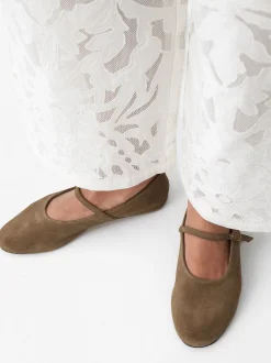 Parfois Pele|Sapatos Rasos*Sabrinas Em Pele Croute | Bege