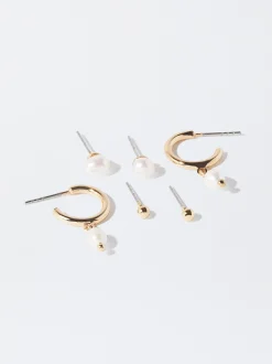 Parfois Bijuteria Delicada|Sets de Bijuteria*Set De Brincos Com Pérola De Água Doce | Dourado