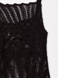 Parfois Malha|Vestidos*Vestido Comprido Crochet | Preto
